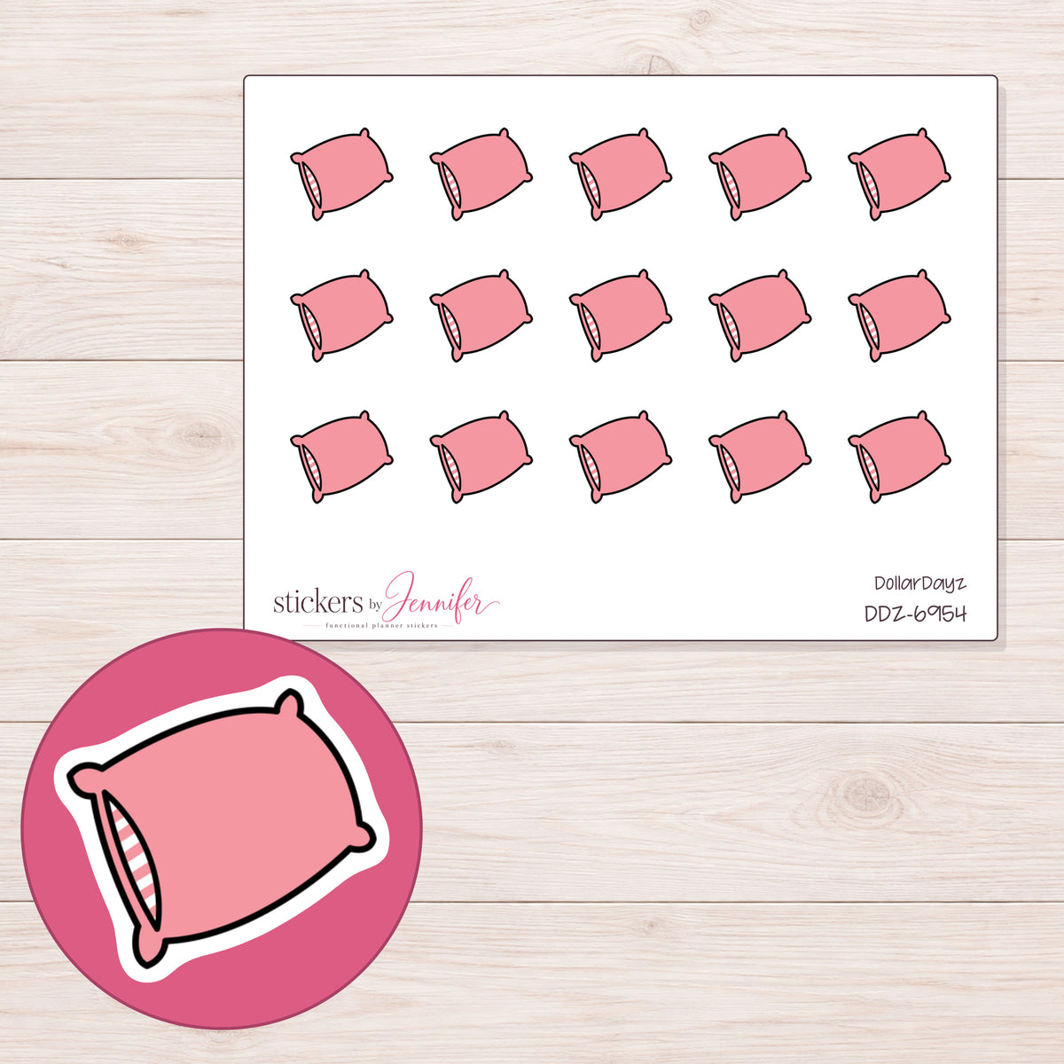 DDZ-6954 planner sticker sheet with enlarged sticker detail