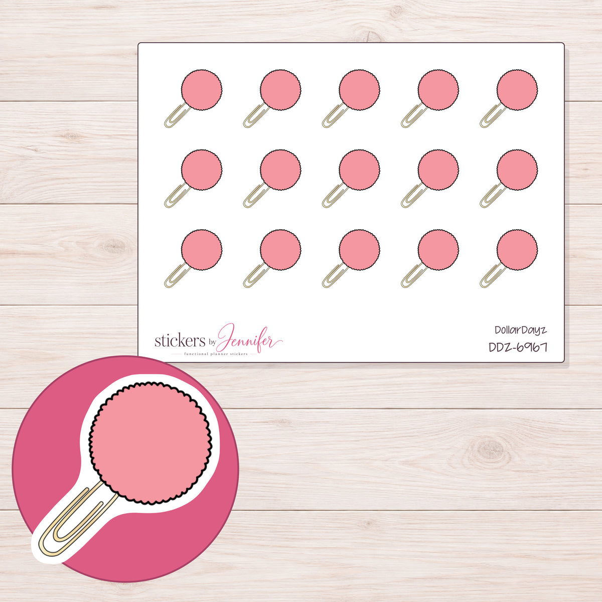 DDZ-6967 planner sticker sheet with enlarged sticker detail