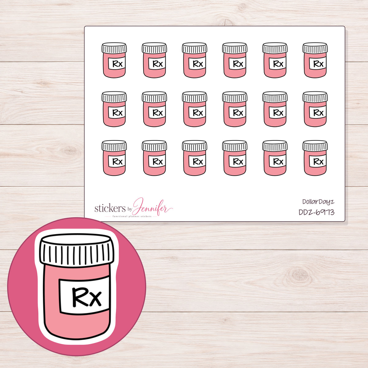 DDZ-6973 planner sticker sheet with enlarged sticker detail