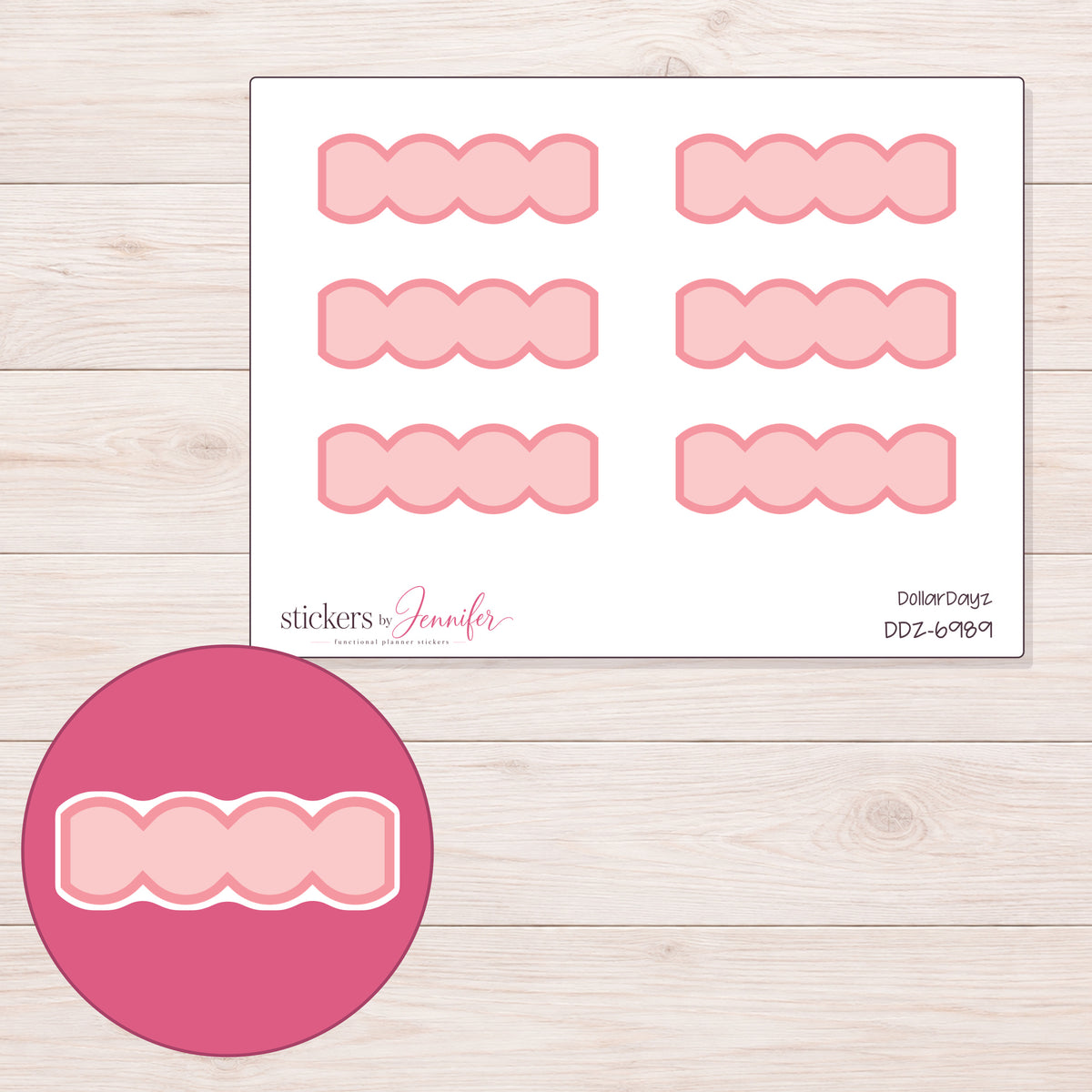 DDZ-6989 planner sticker sheet with enlarged sticker detail