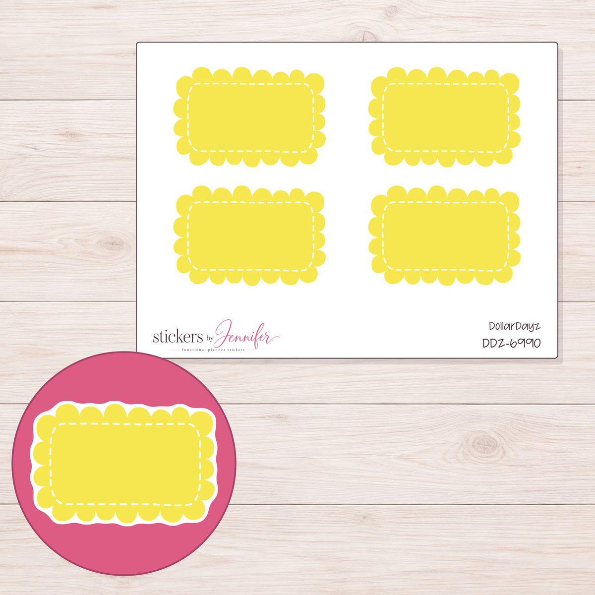 DDZ-6990 planner sticker sheet with enlarged sticker detail