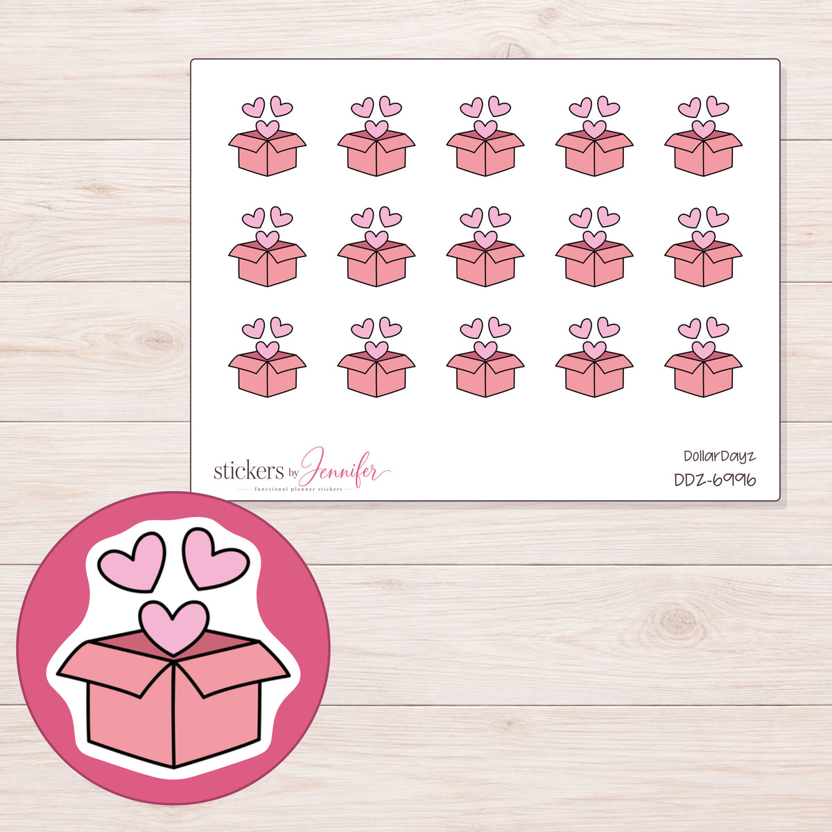 DDZ-6996 planner sticker sheet with enlarged sticker detail