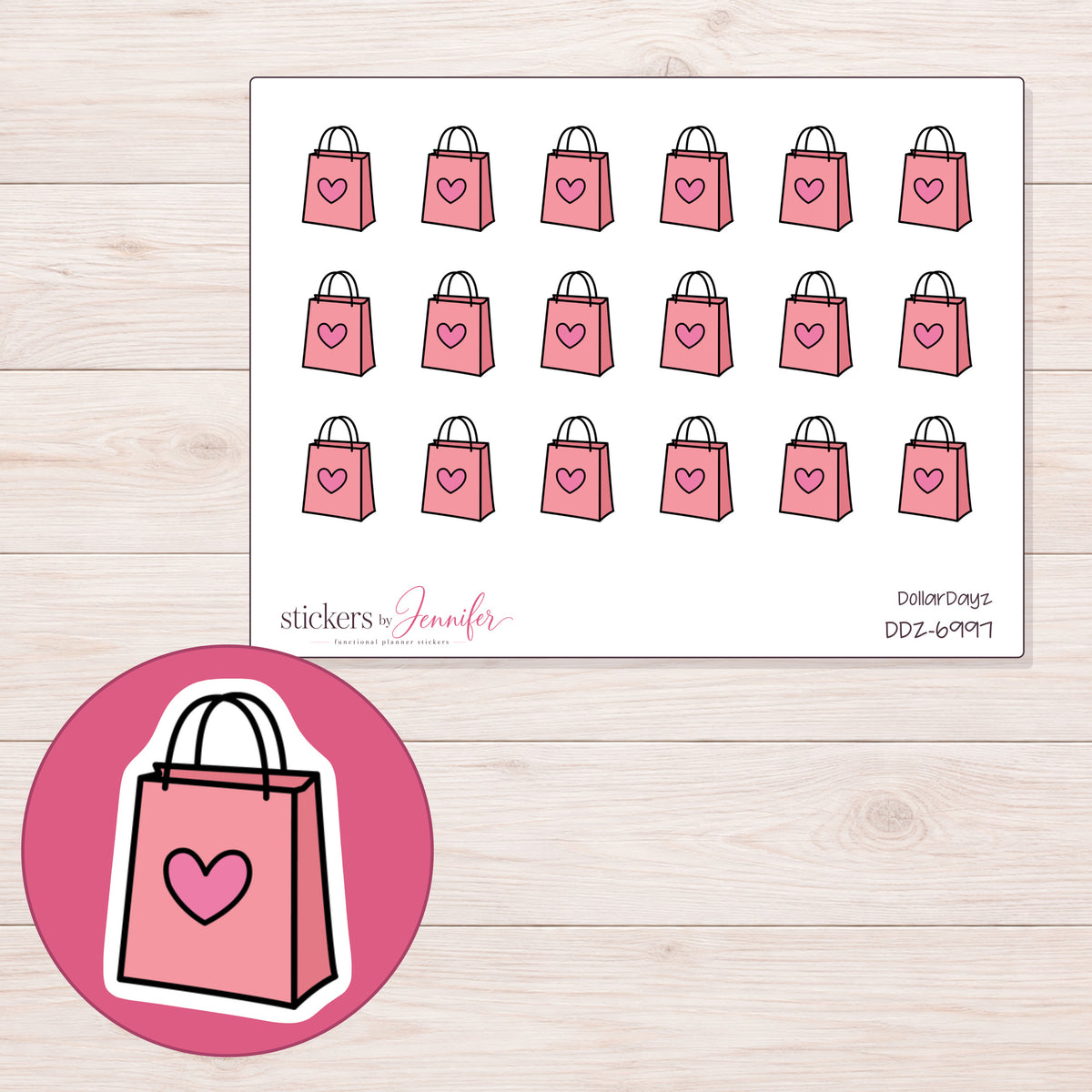 DDZ-6997 planner sticker sheet with enlarged sticker detail