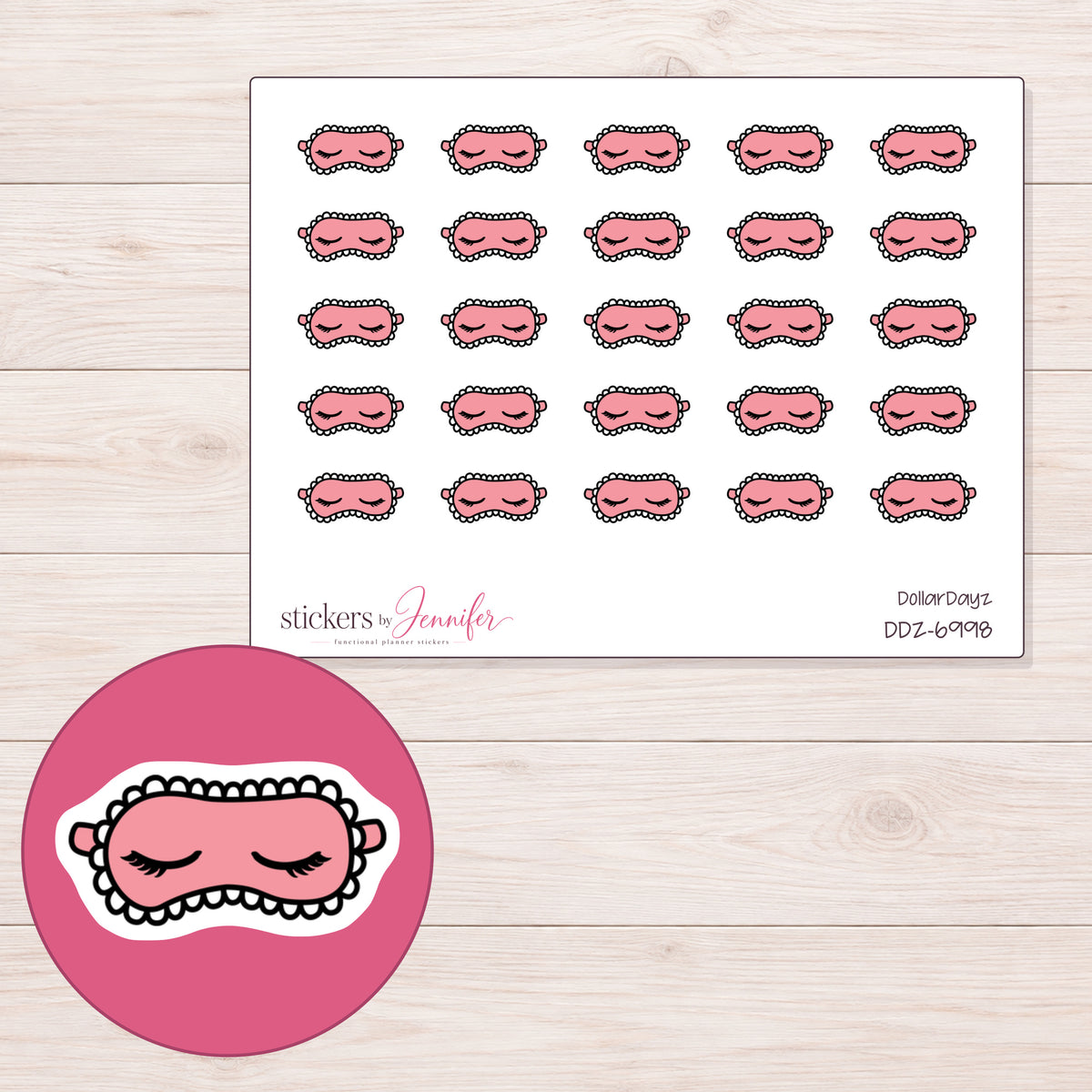 DDZ-6998 planner sticker sheet with enlarged sticker detail
