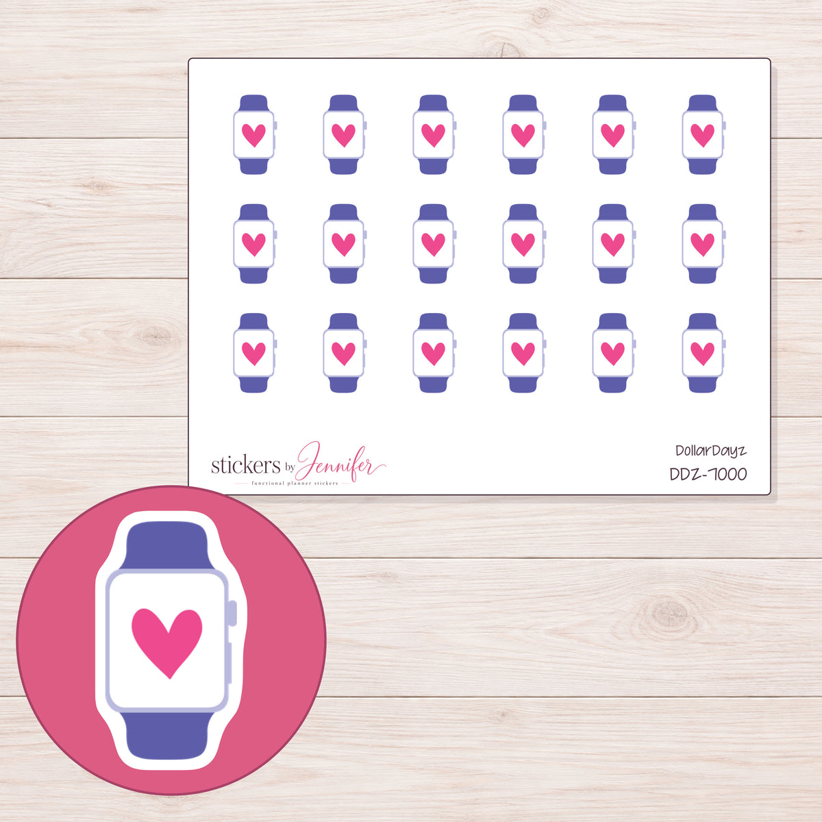 DDZ-7000 planner sticker sheet with enlarged sticker detail