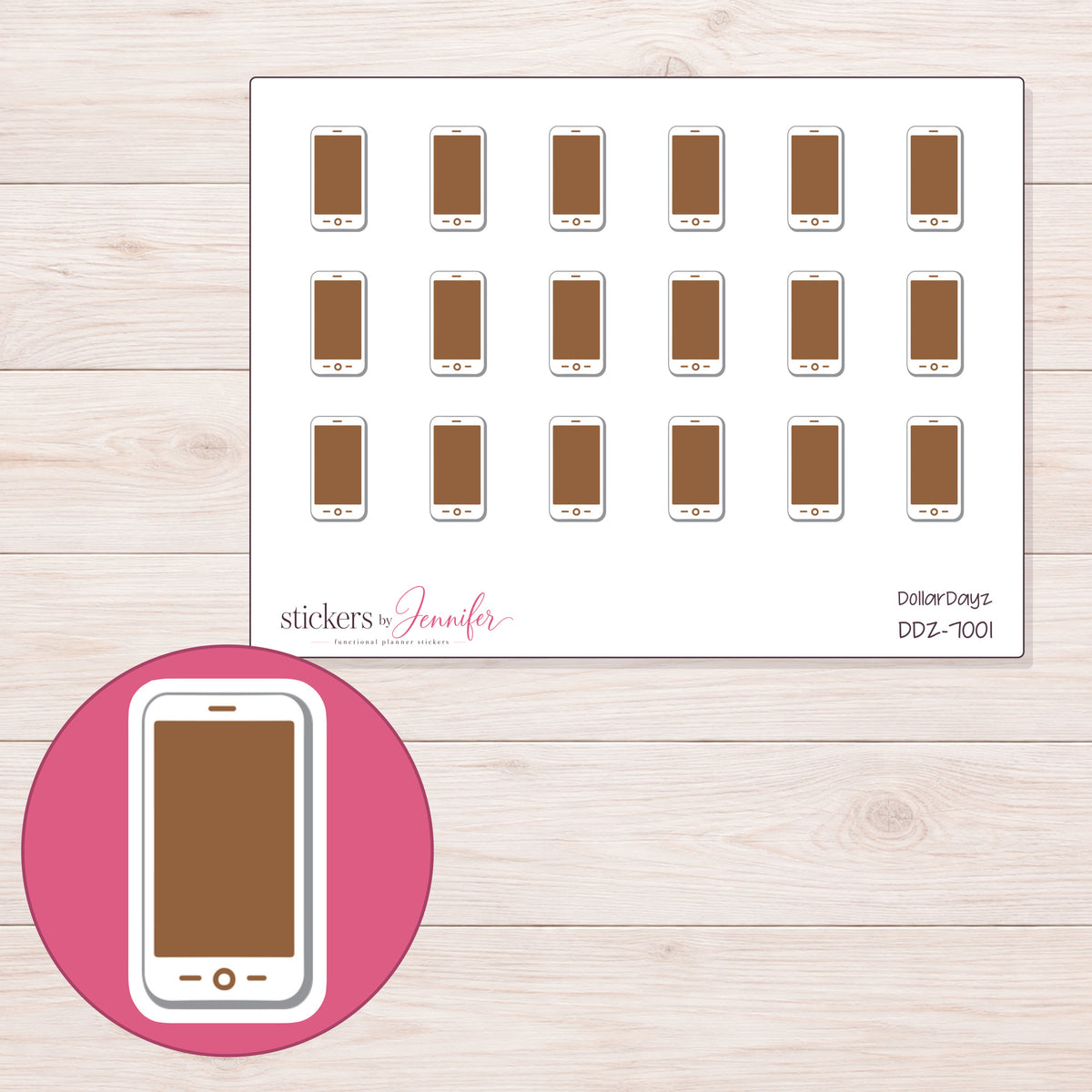 DDZ-7001 planner sticker sheet with enlarged sticker detail