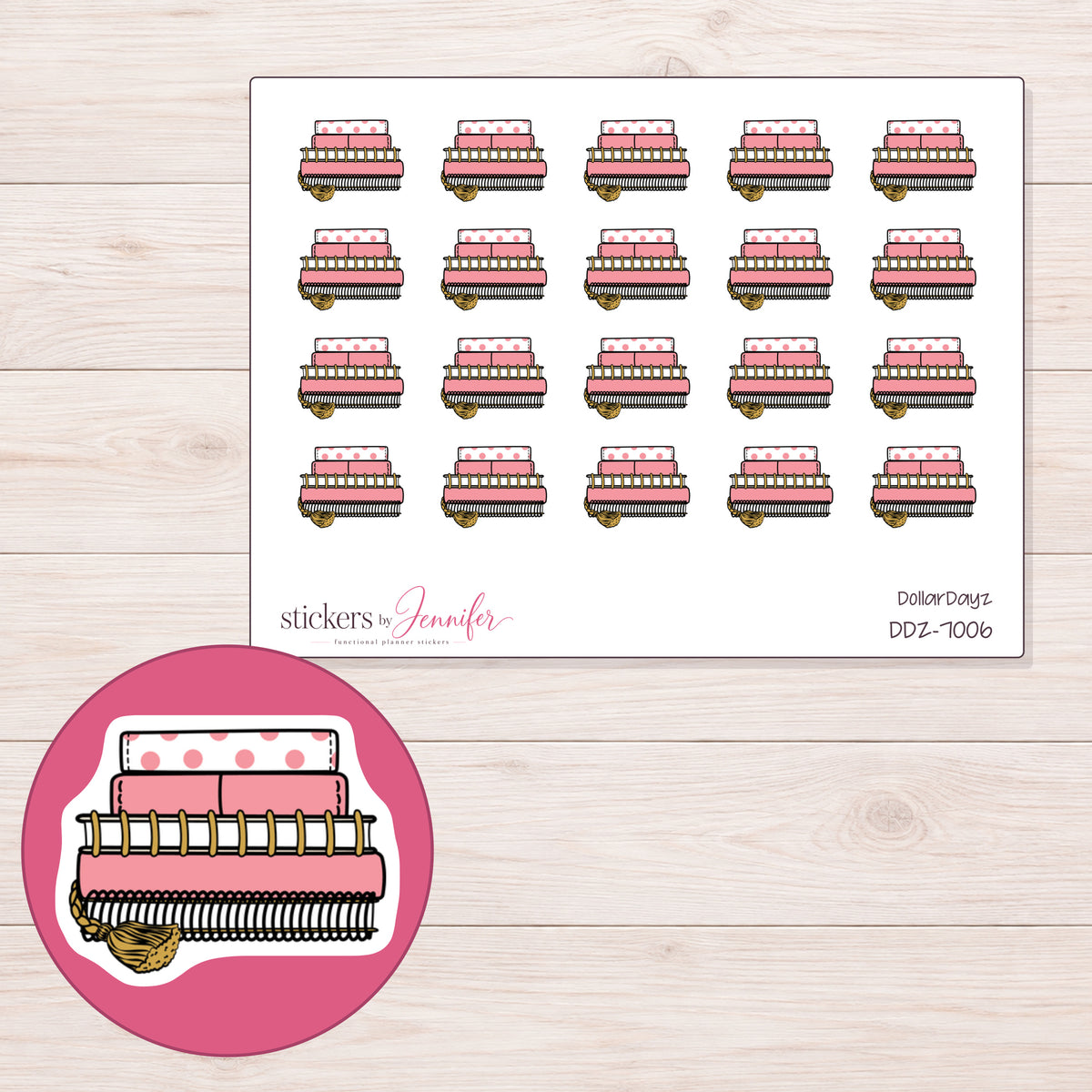 DDZ-7006 planner sticker sheet with enlarged sticker detail