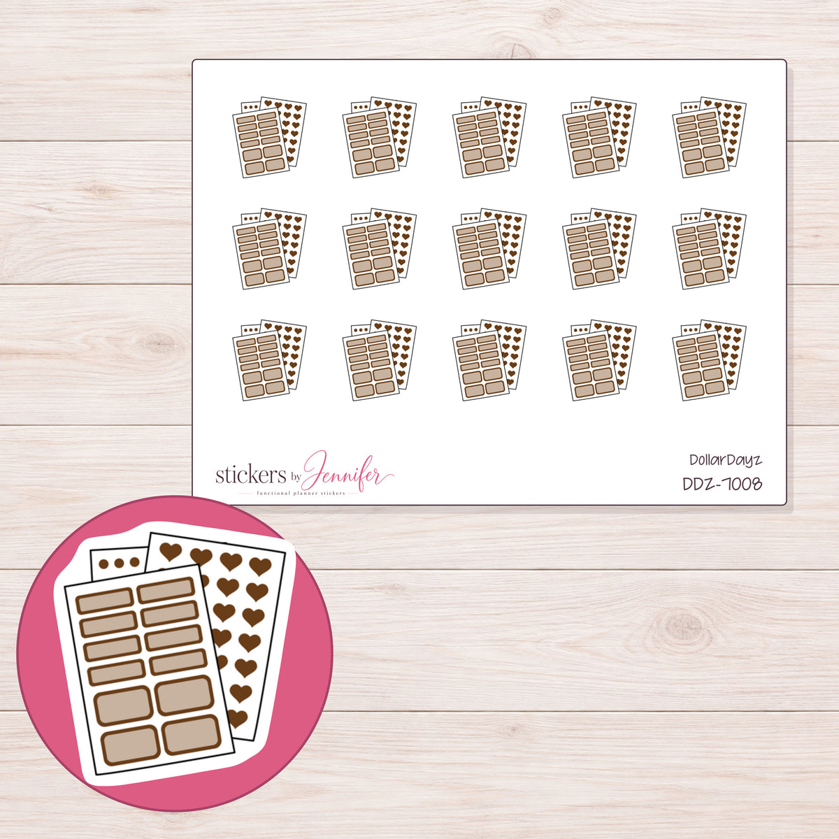 DDZ-7008 planner sticker sheet with enlarged sticker detail