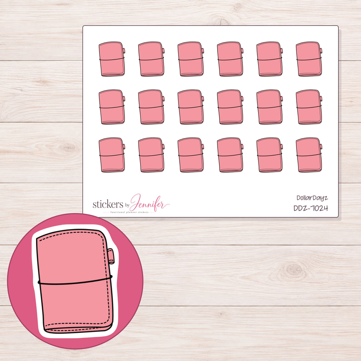DDZ-7024 planner sticker sheet with enlarged sticker detail