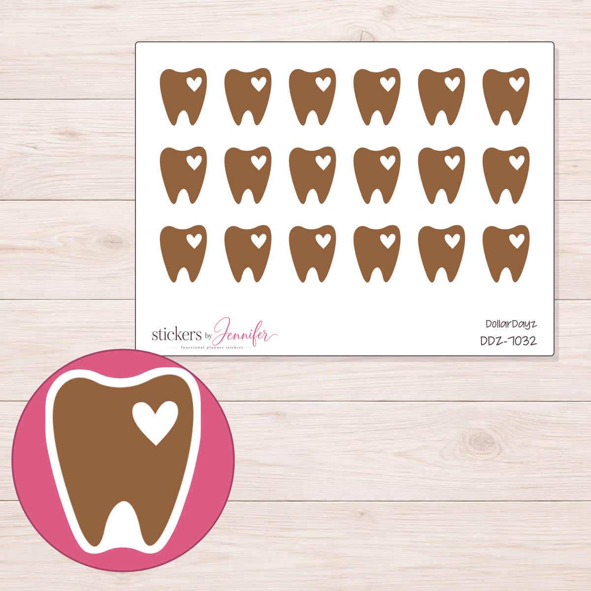 DDZ-7032 planner sticker sheet with enlarged sticker detail
