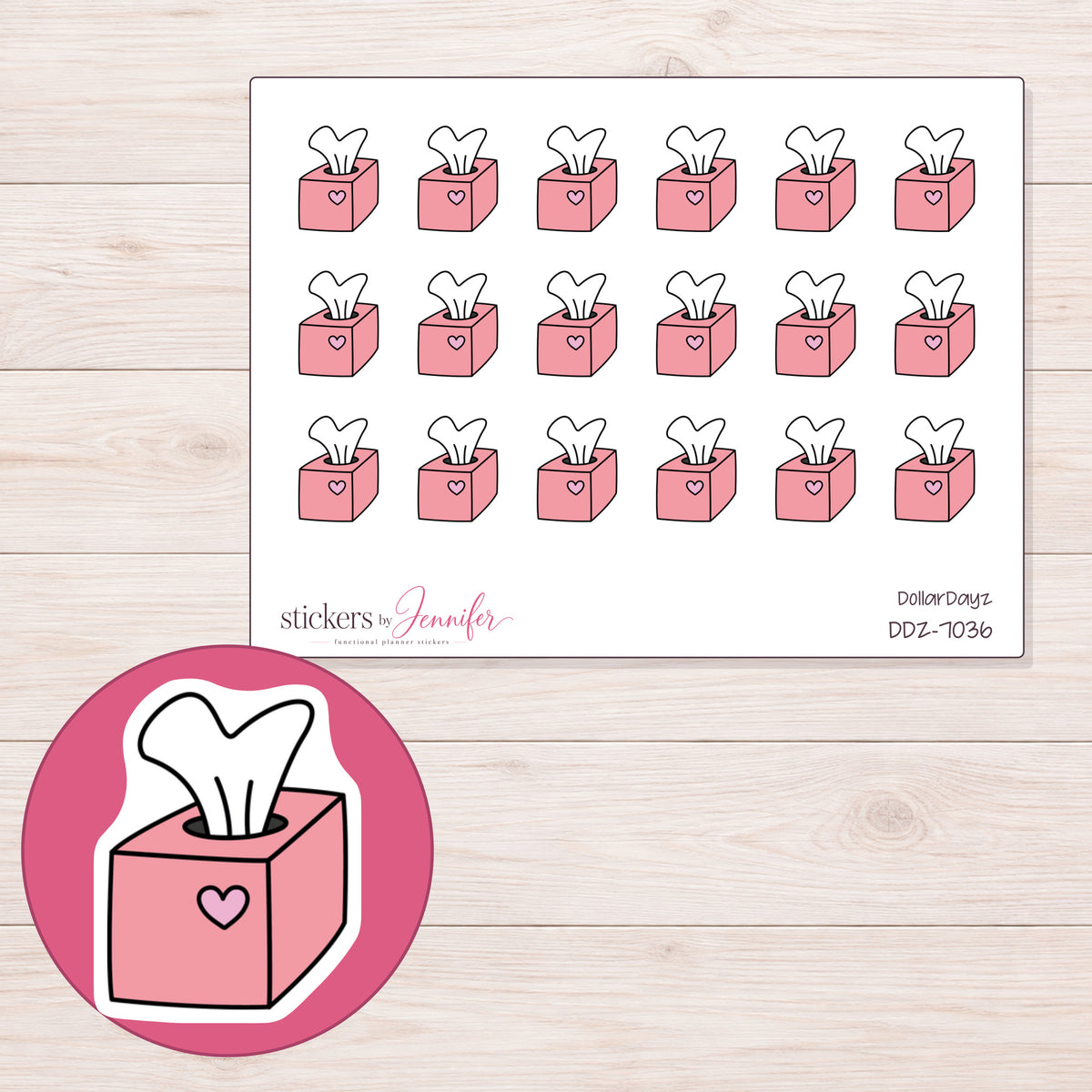 DDZ-7036 planner sticker sheet with enlarged sticker detail