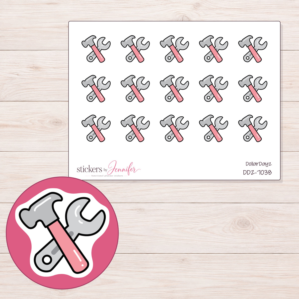 DDZ-7038 planner sticker sheet with enlarged sticker detail