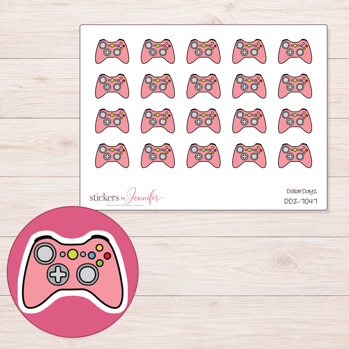 DDZ-7047 planner sticker sheet with enlarged sticker detail