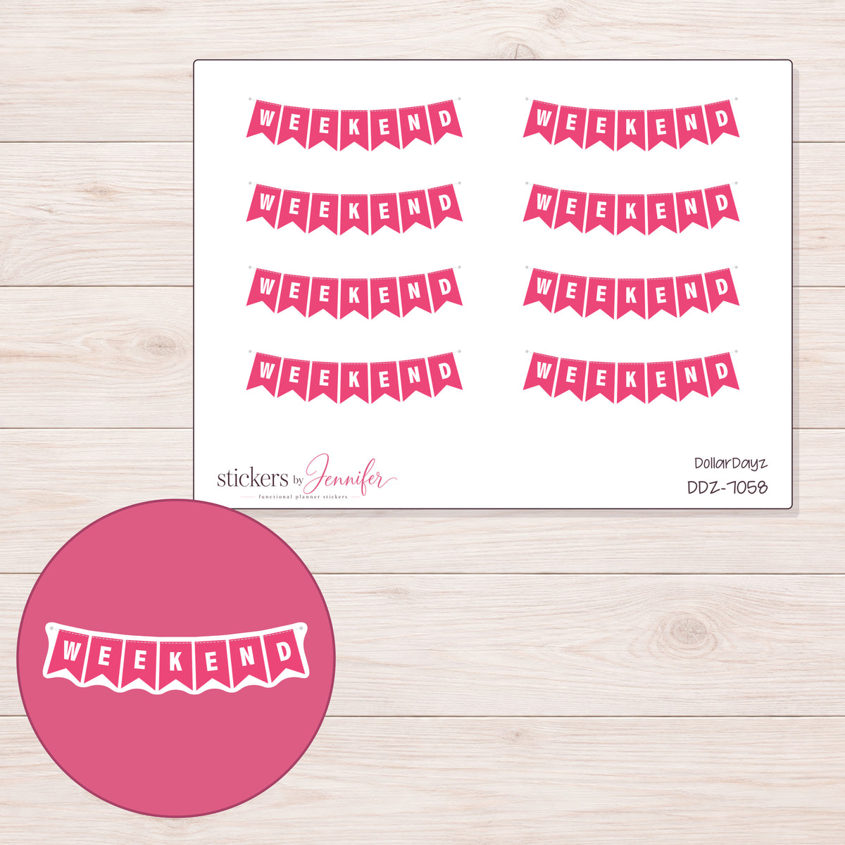 DDZ-7058 planner sticker sheet with enlarged sticker detail