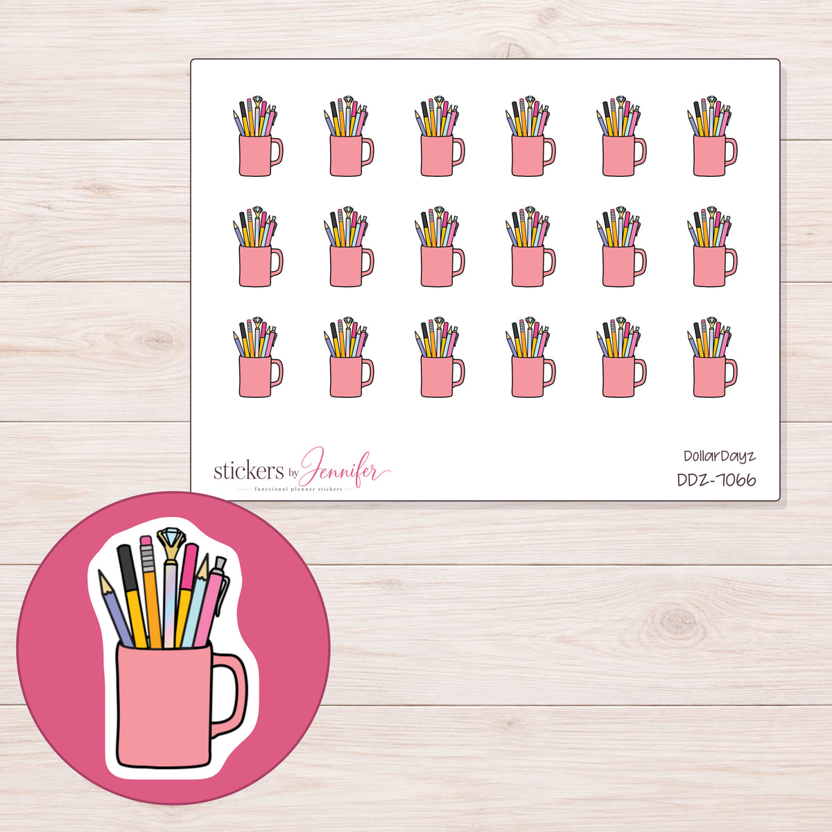 DDZ-7066 planner sticker sheet with enlarged sticker detail