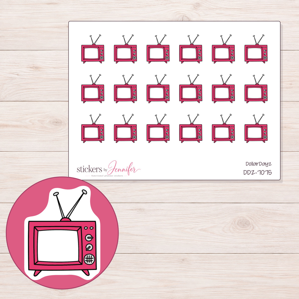 DDZ-7075 planner sticker sheet with enlarged sticker detail