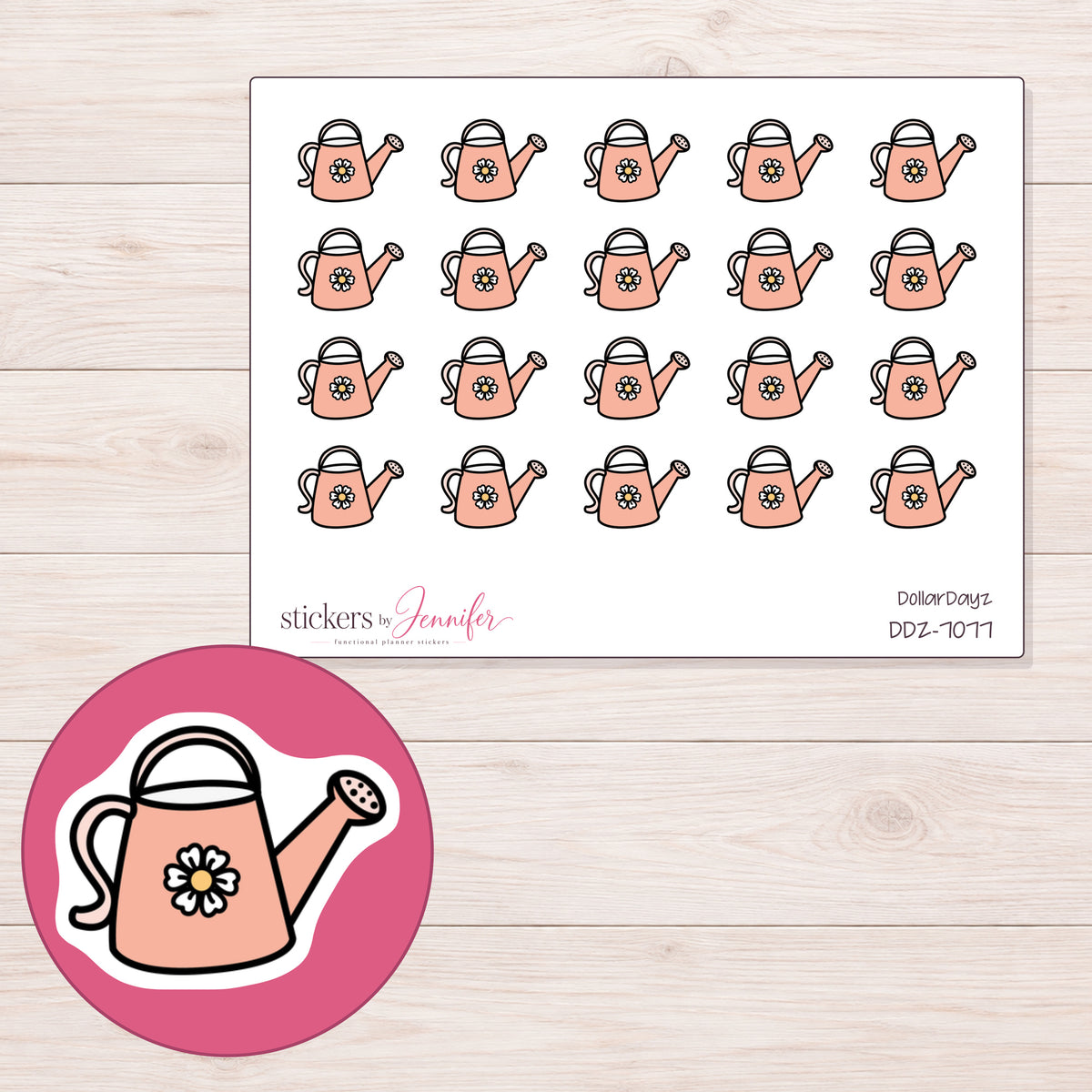 DDZ-7077 planner sticker sheet with enlarged sticker detail