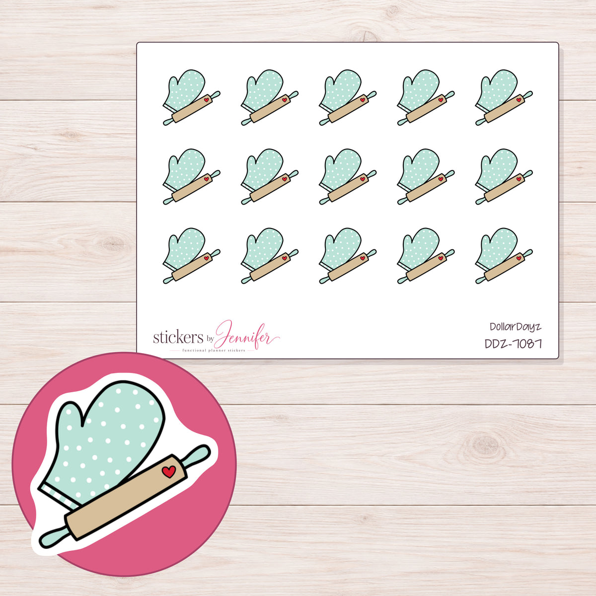 DDZ-7087 planner sticker sheet with enlarged sticker detail