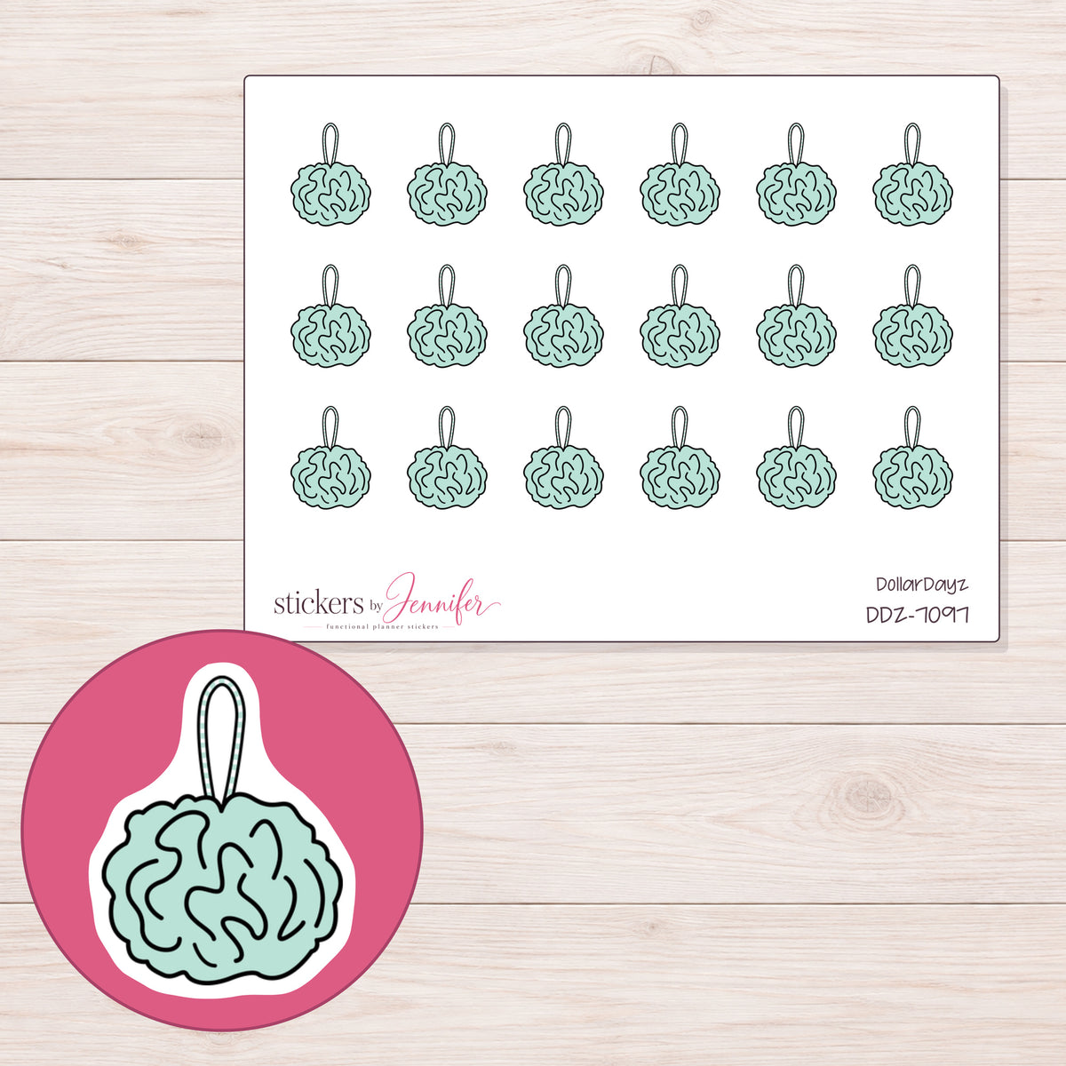 DDZ-7097 planner sticker sheet with enlarged sticker detail