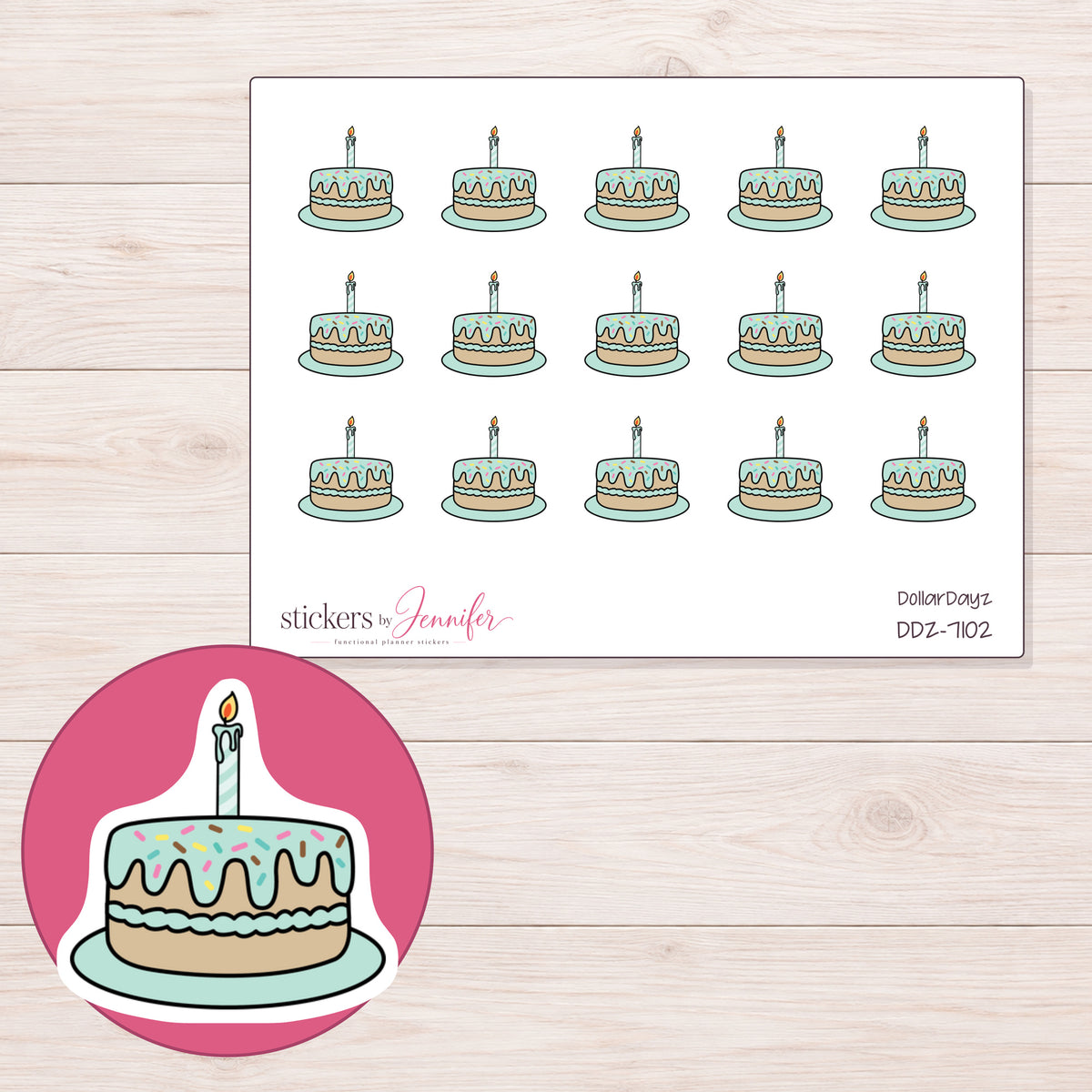 DDZ-7102 planner sticker sheet with enlarged sticker detail