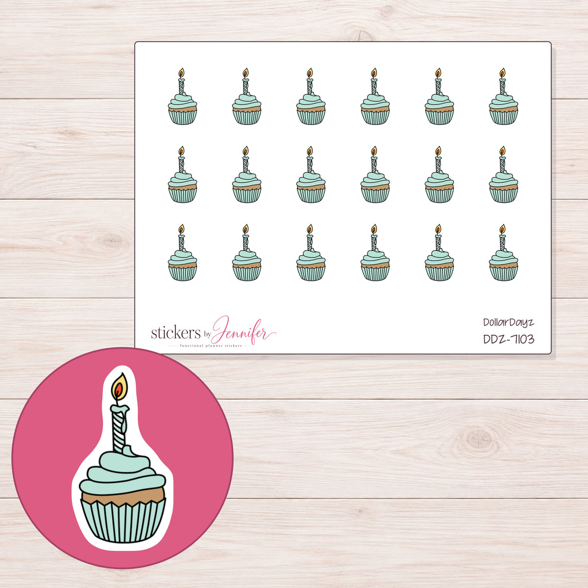DDZ-7103 planner sticker sheet with enlarged sticker detail
