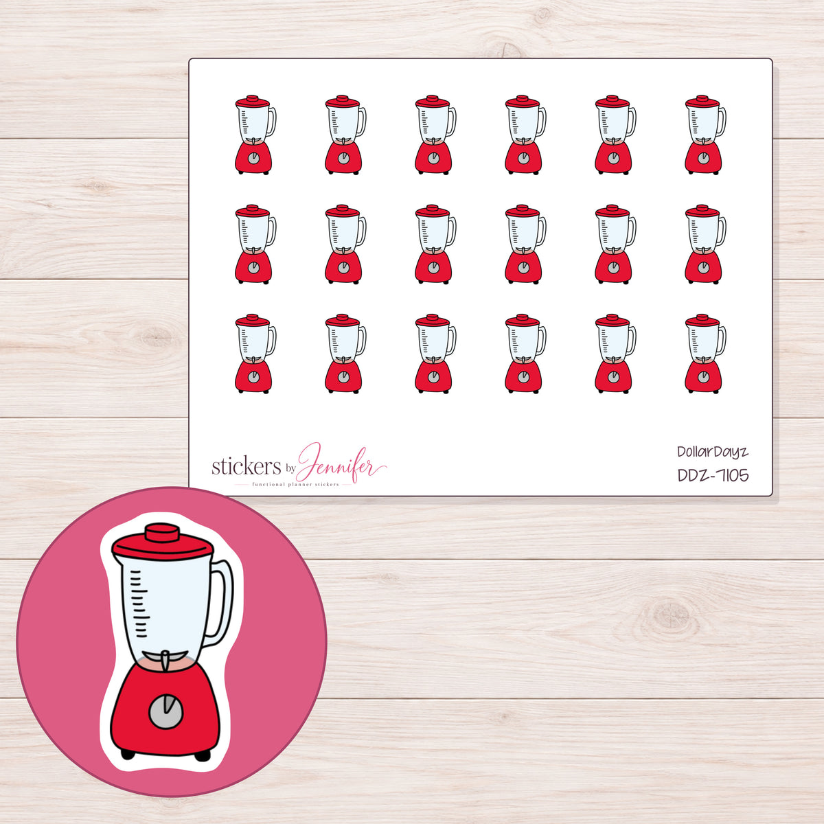 DDZ-7105 planner sticker sheet with enlarged sticker detail