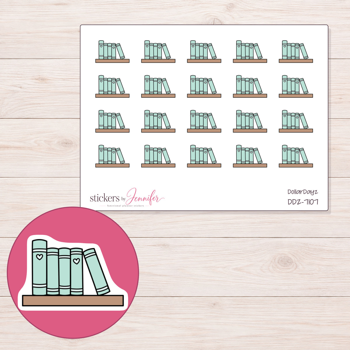 DDZ-7107 planner sticker sheet with enlarged sticker detail