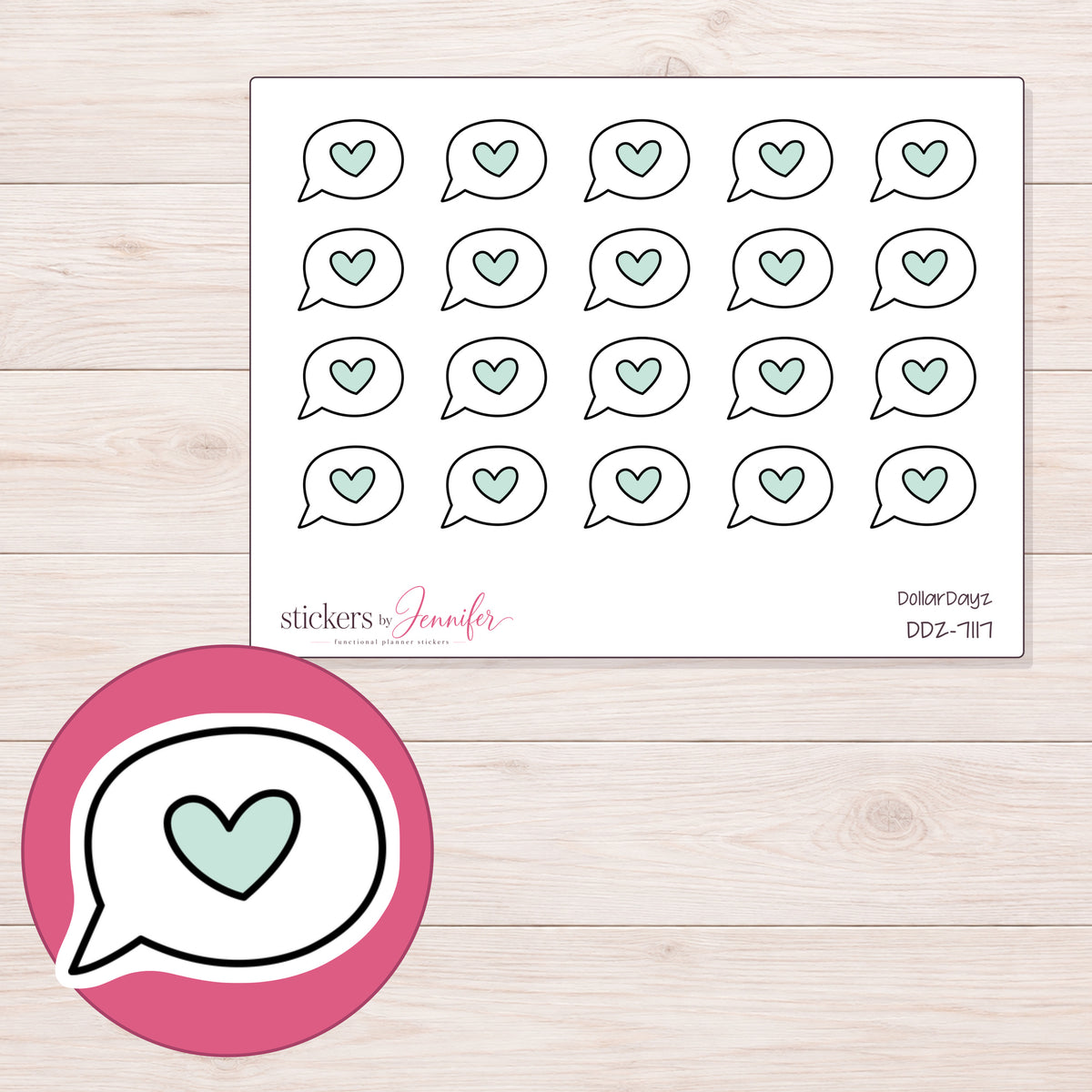 DDZ-7117 planner sticker sheet with enlarged sticker detail