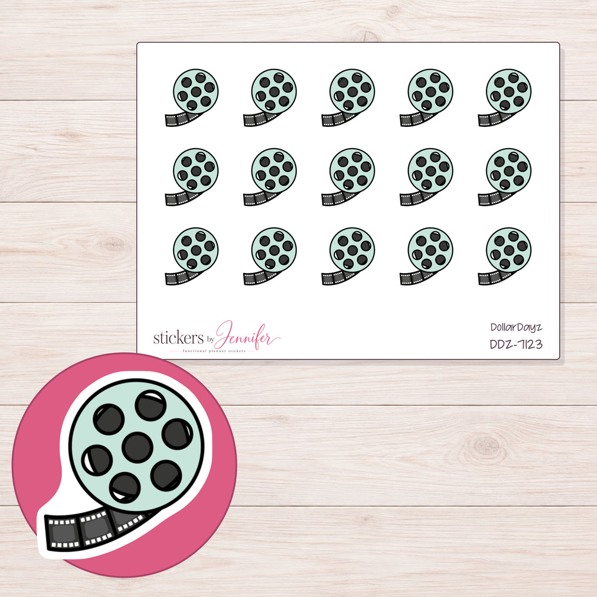 DDZ-7123 planner sticker sheet with enlarged sticker detail