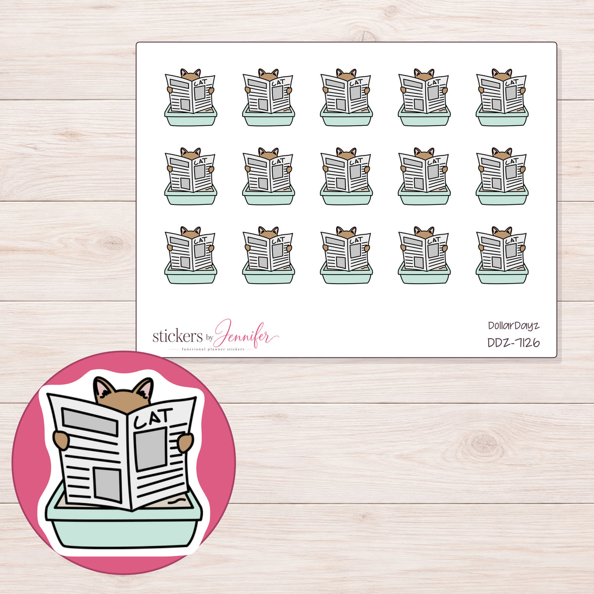 DDZ-7126 planner sticker sheet with enlarged sticker detail
