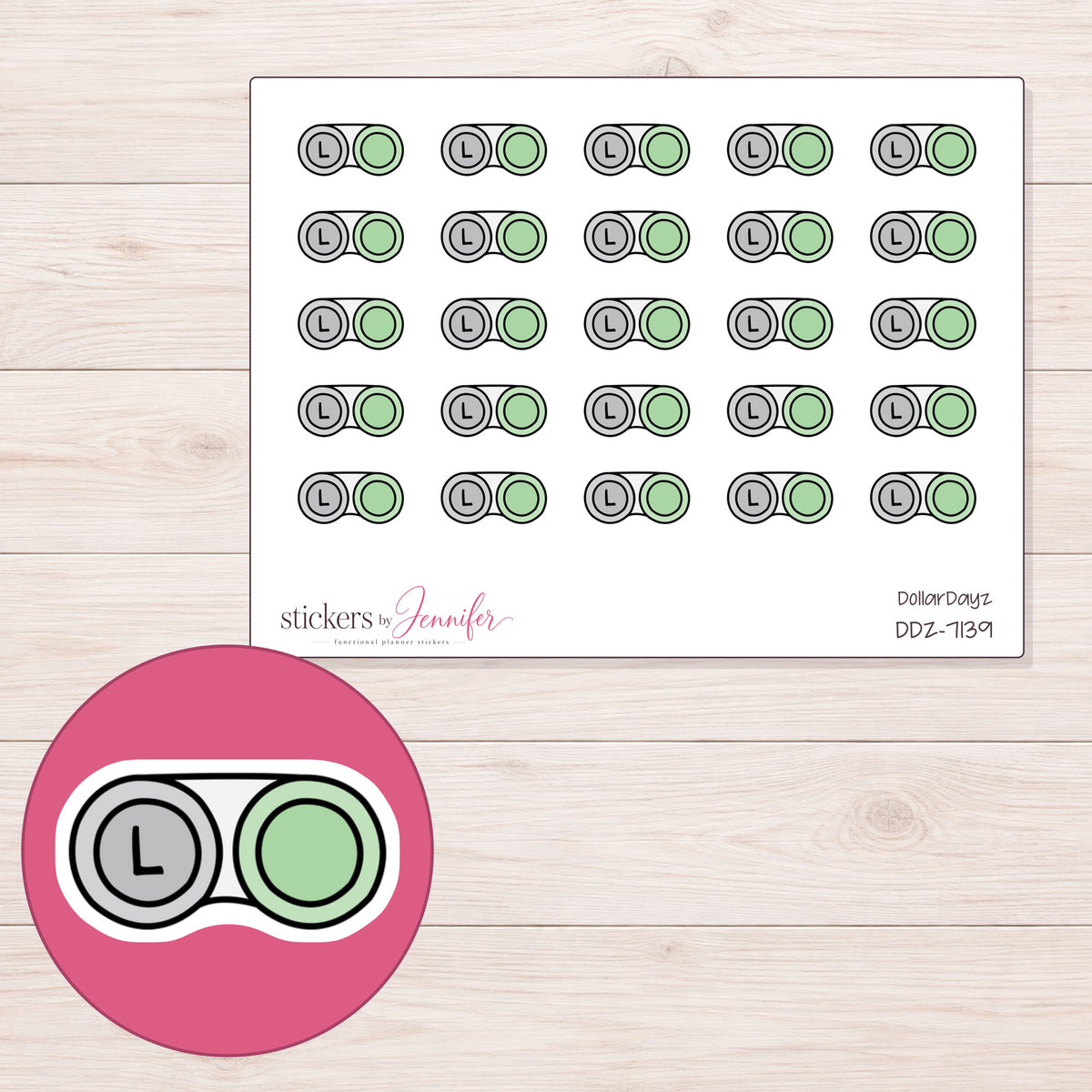 DDZ-7139 planner sticker sheet with enlarged sticker detail