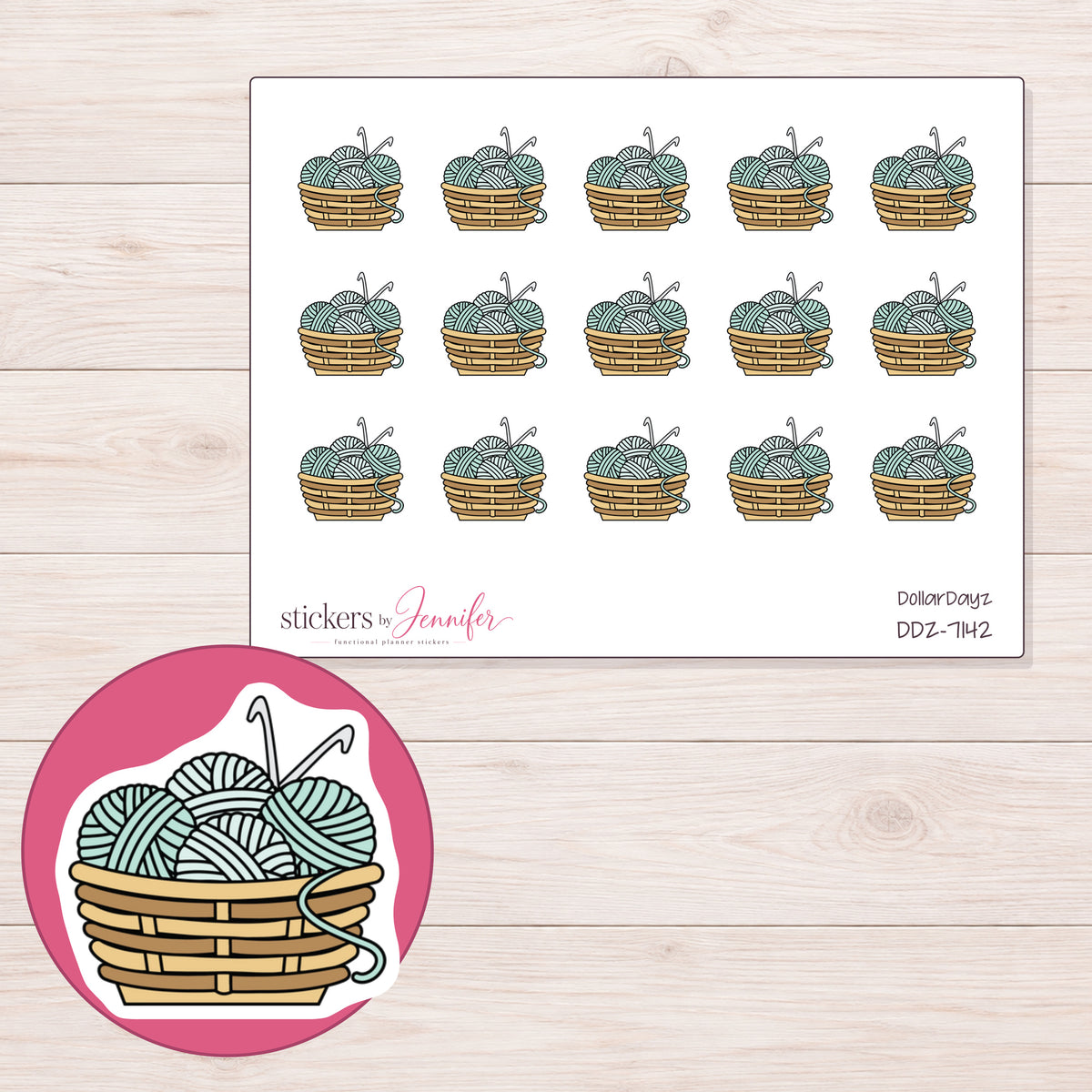DDZ-7142 planner sticker sheet with enlarged sticker detail