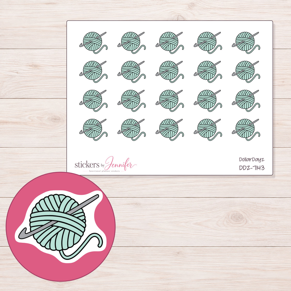 DDZ-7143 planner sticker sheet with enlarged sticker detail