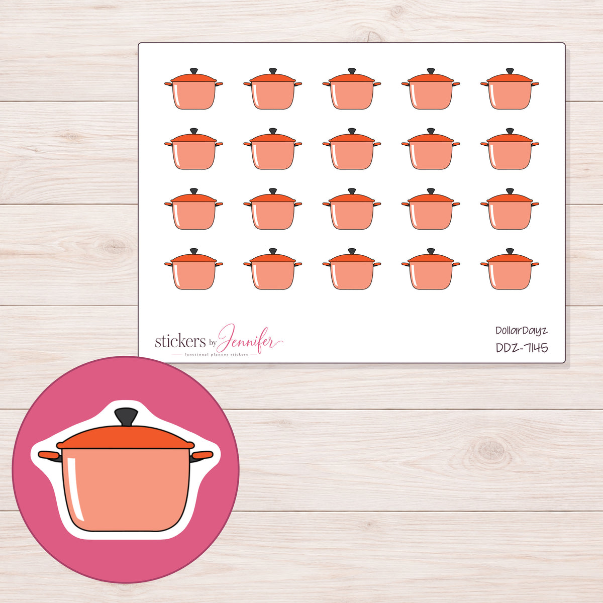 DDZ-7145 planner sticker sheet with enlarged sticker detail