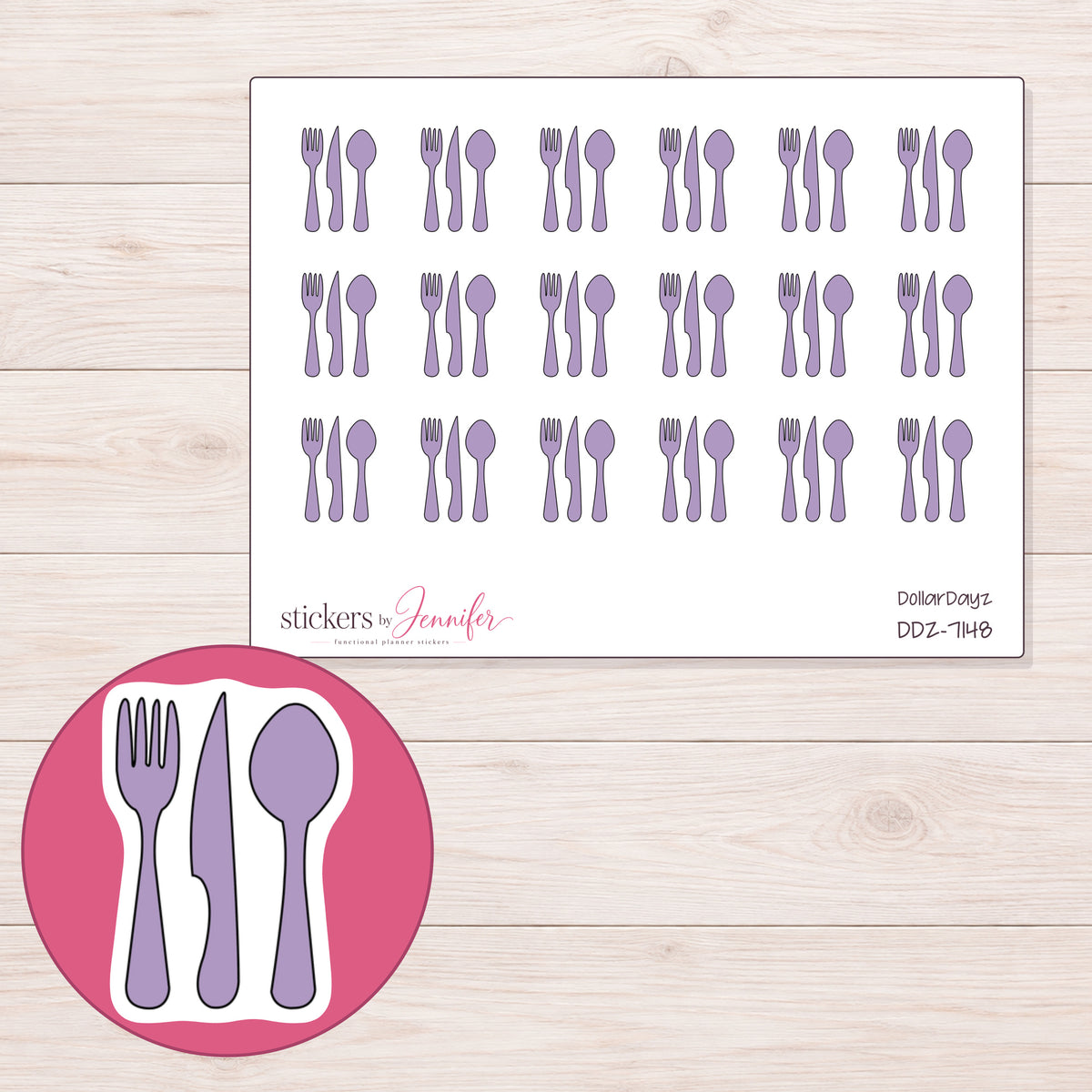 DDZ-7148 planner sticker sheet with enlarged sticker detail