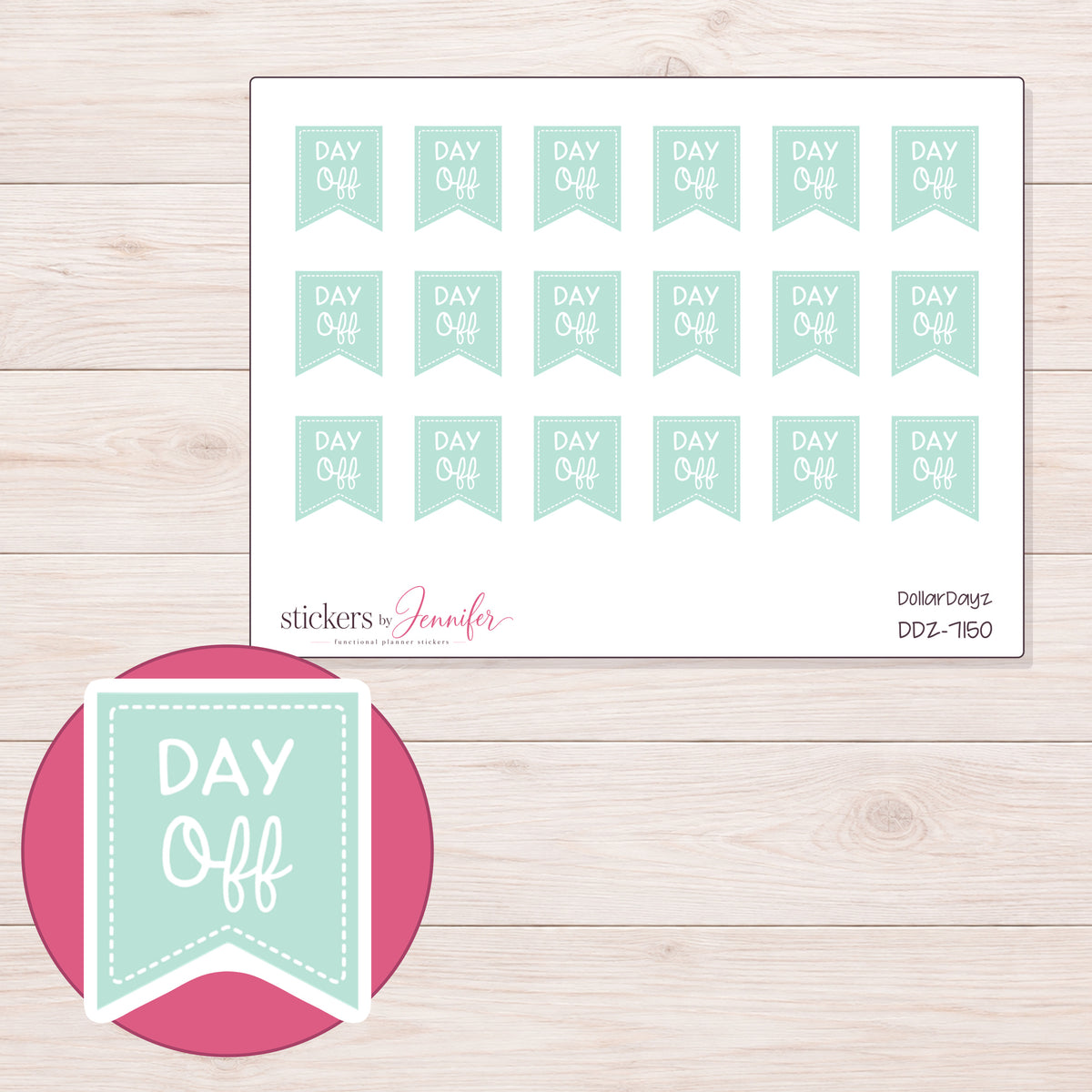 DDZ-7150 planner sticker sheet with enlarged sticker detail