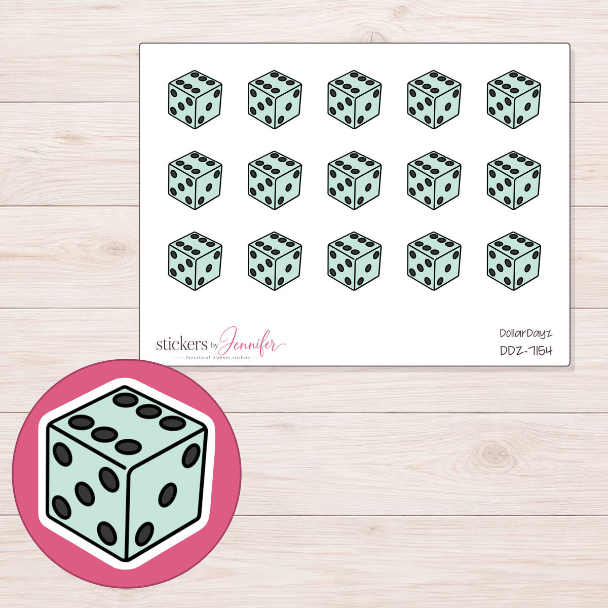 DDZ-7154 planner sticker sheet with enlarged sticker detail