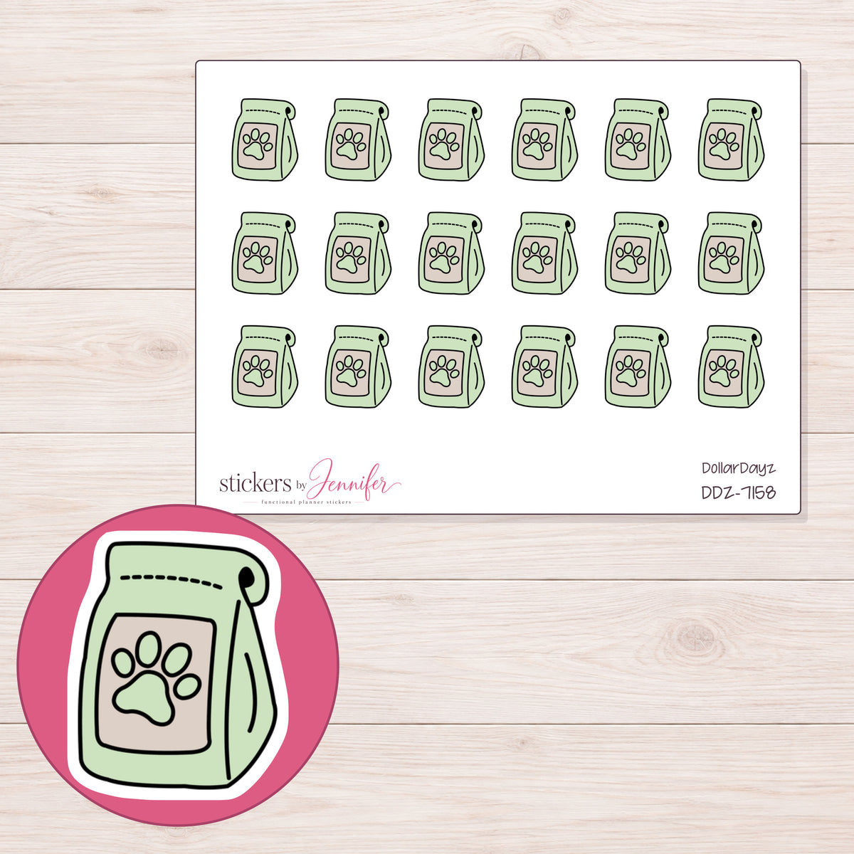 DDZ-7158 planner sticker sheet with enlarged sticker detail