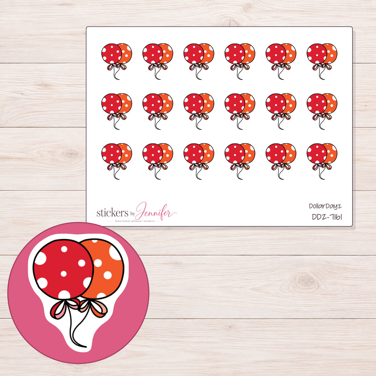 DDZ-7161 planner sticker sheet with enlarged sticker detail