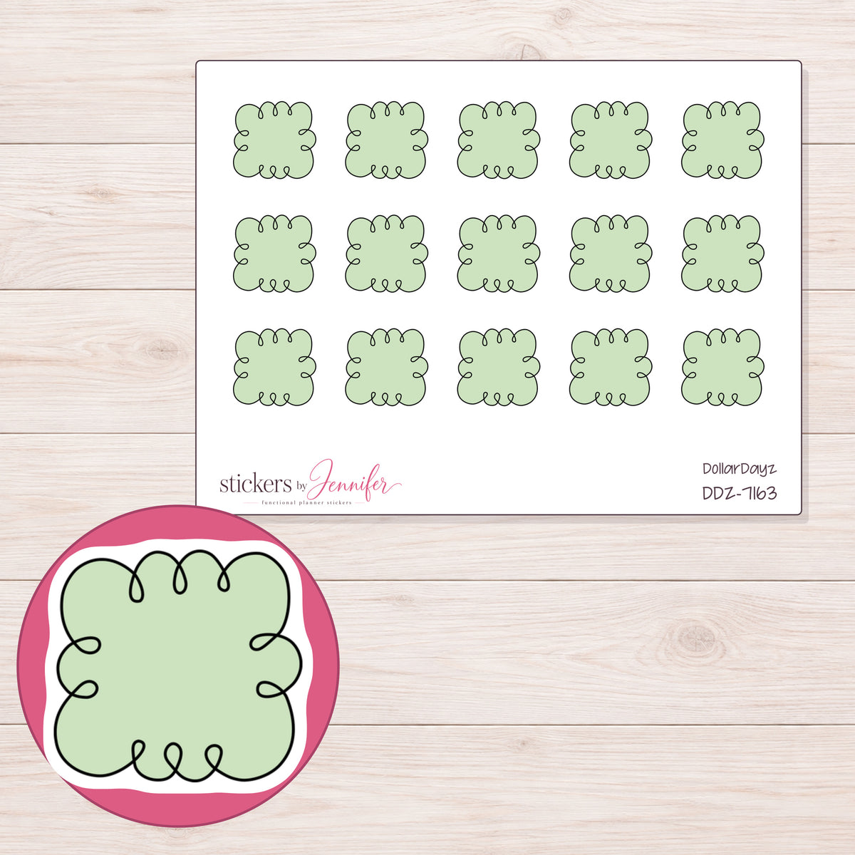 DDZ-7163 planner sticker sheet with enlarged sticker detail