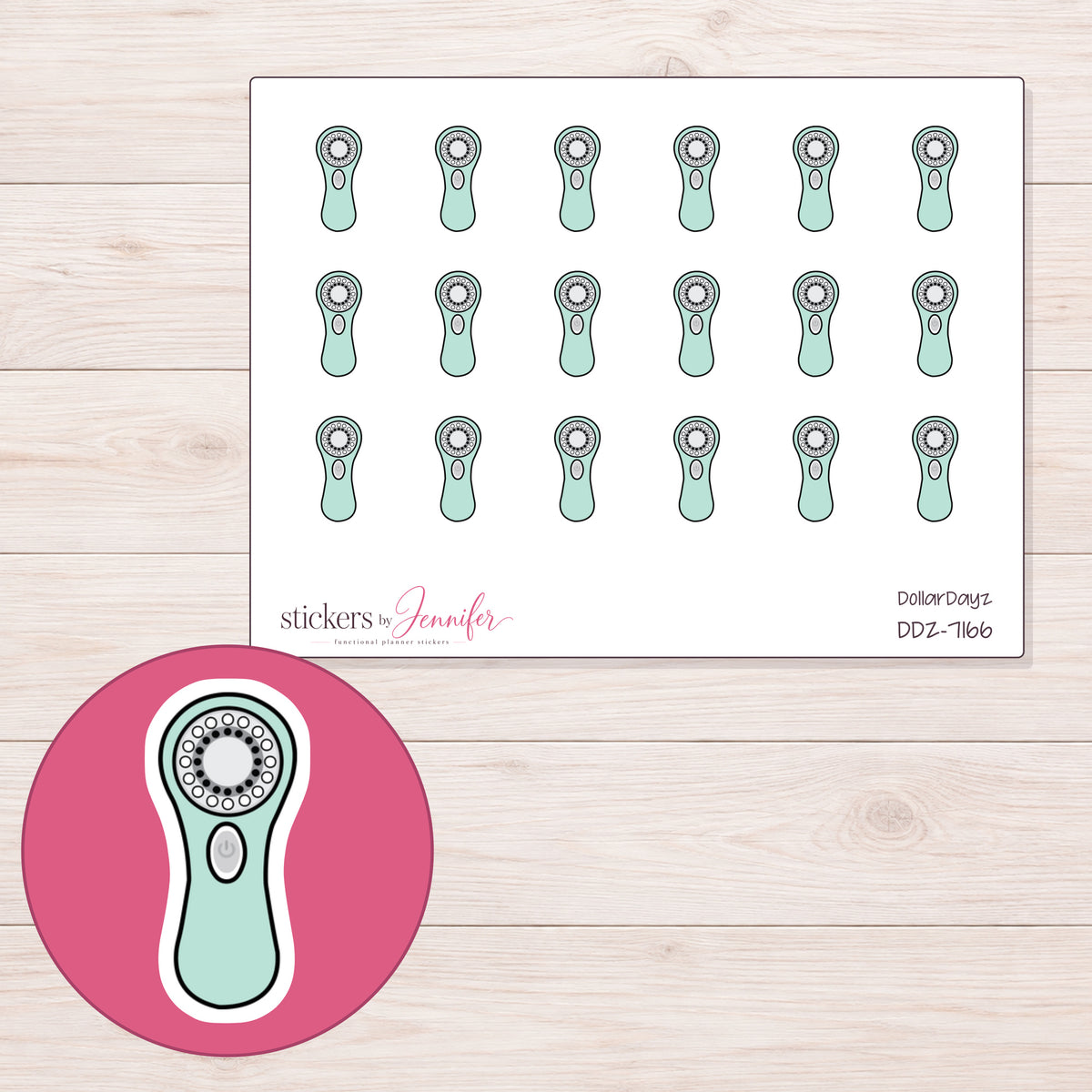 DDZ-7166 planner sticker sheet with enlarged sticker detail