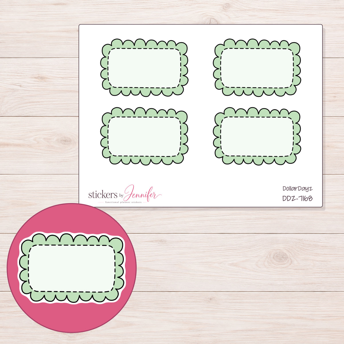 DDZ-7168 planner sticker sheet with enlarged sticker detail