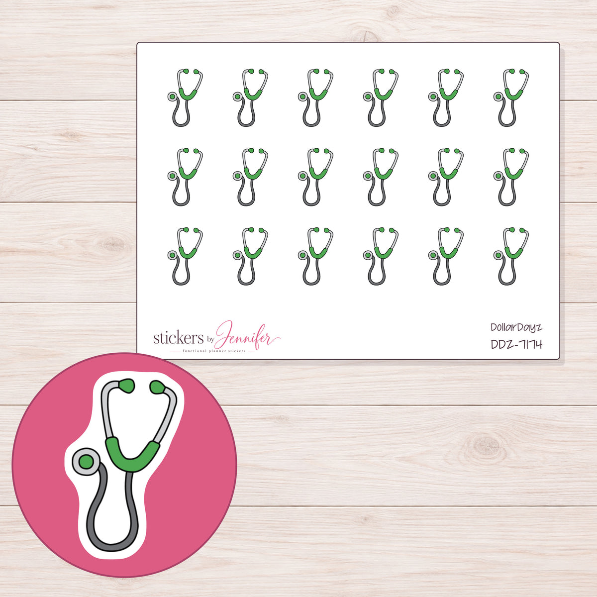 DDZ-7174 planner sticker sheet with enlarged sticker detail