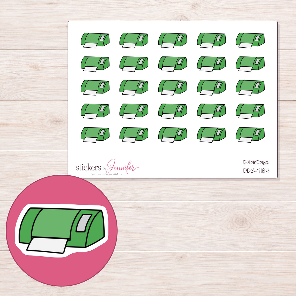 DDZ-7184 planner sticker sheet with enlarged sticker detail