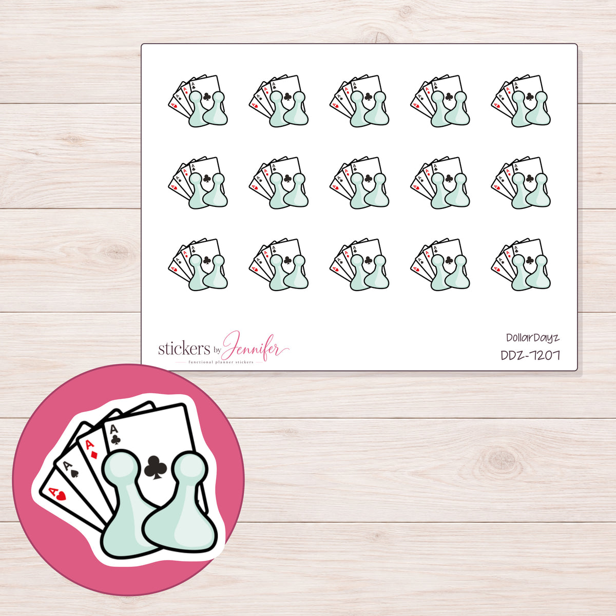 DDZ-7207 planner sticker sheet with enlarged sticker detail