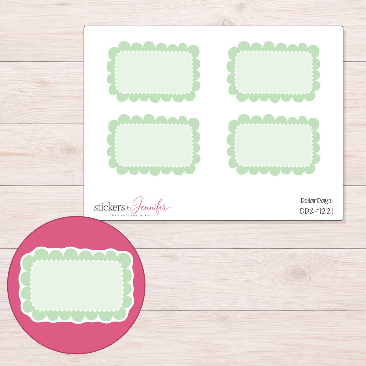 DDZ-7221 planner sticker sheet with enlarged sticker detail