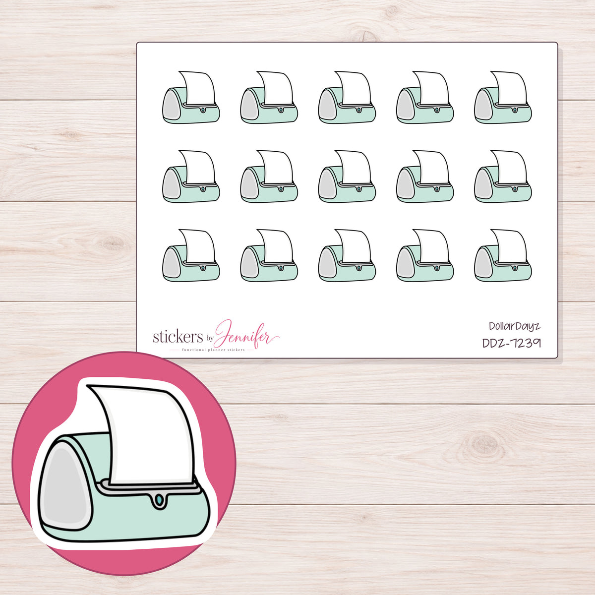 DDZ-7239 planner sticker sheet with enlarged sticker detail