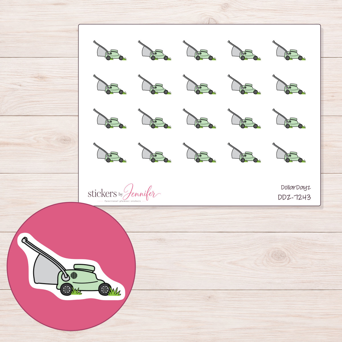 DDZ-7243 planner sticker sheet with enlarged sticker detail