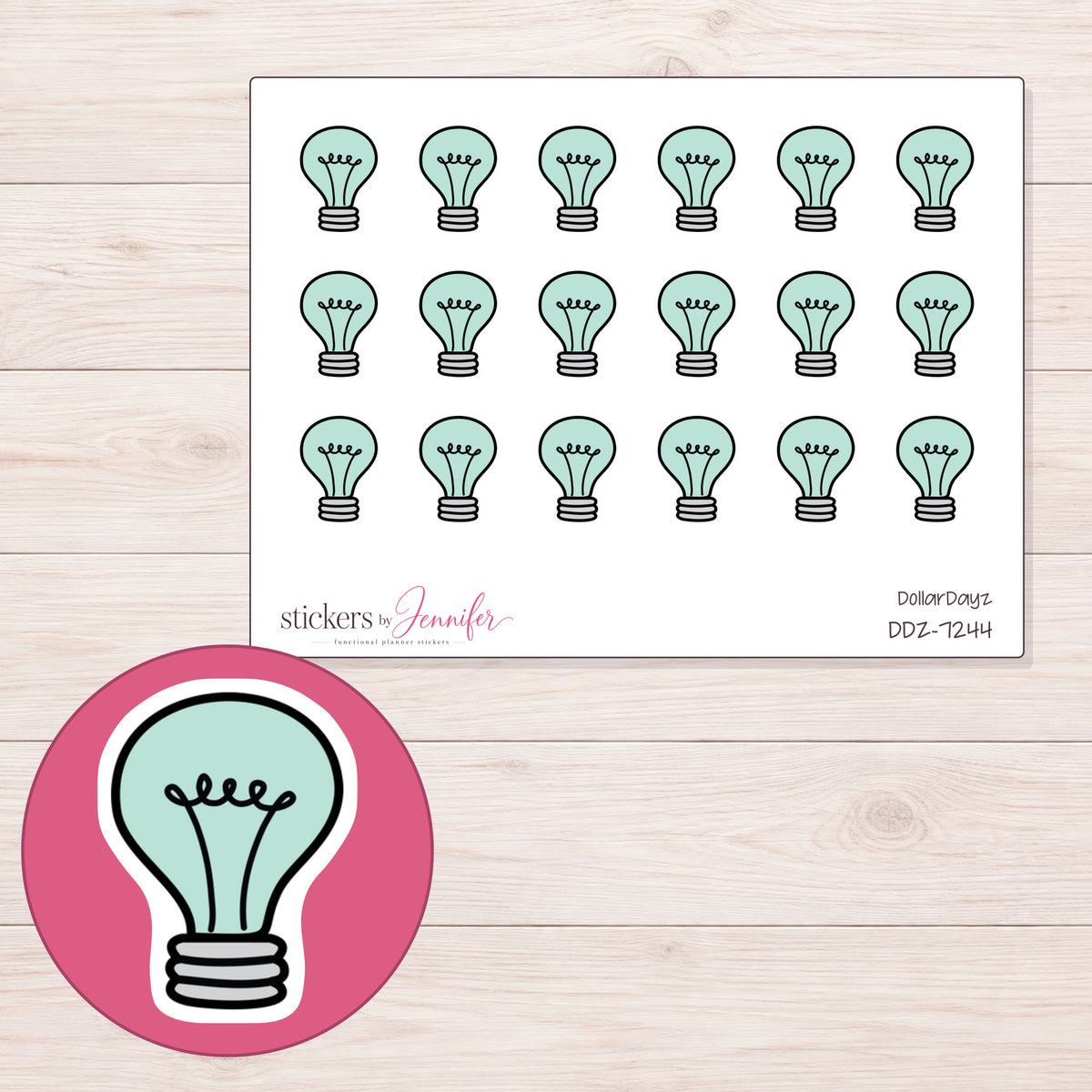 DDZ-7244 planner sticker sheet with enlarged sticker detail