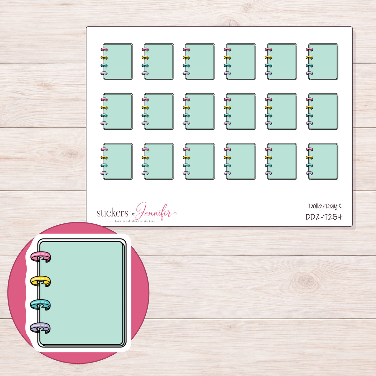 DDZ-7254 planner sticker sheet with enlarged sticker detail